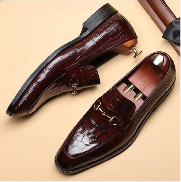 Handmade Men Brown Alligator Texture Leather Moccasin Shoes, Slip on Shoes, Gift for him