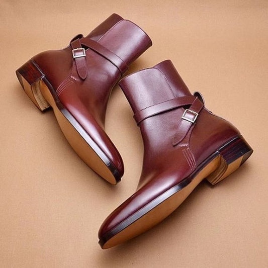 Handmade Men Jodhpur Boots, Men Leather Brown Boots, Dress Buckle Boot Men, Gift for Him