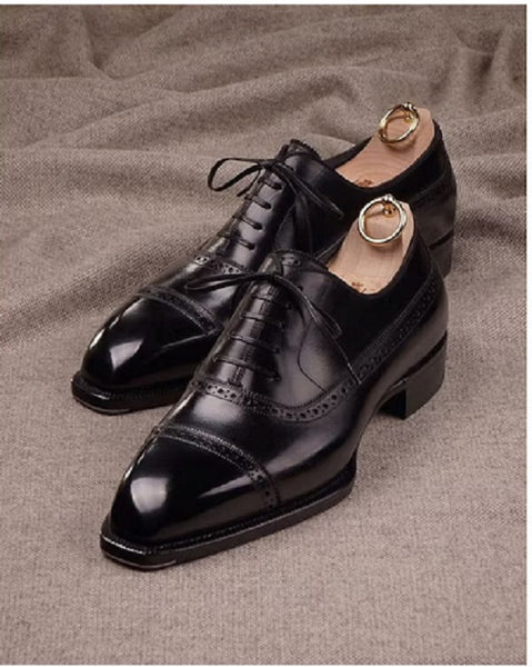 Men Black Leather Oxford Dress Shoes, Handmade Black Leather Formal Shoes, CapToe Leather Shoes