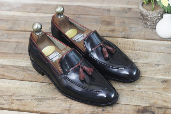 Handmade Leather Black Suede Tassels Loafers Slips On Moccasin Shoes