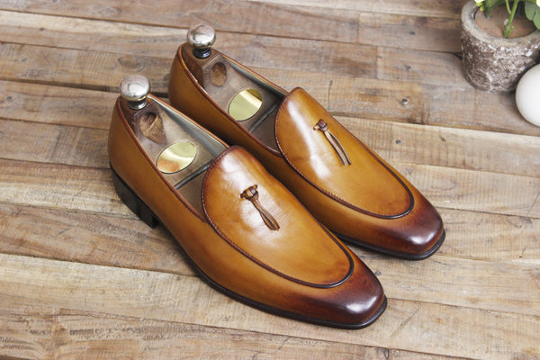 Handmade Brown Leather Tassels Loafers Slips On Moccasin Shoes for men