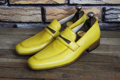 Handmade Leather Yellow Loafers Slips On Hand Stitch Shoes, Handcraft Customize Shoes