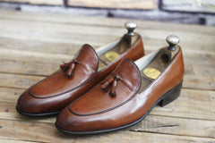 Handmade Leather Men's Brown Tassels Loafers Shoes