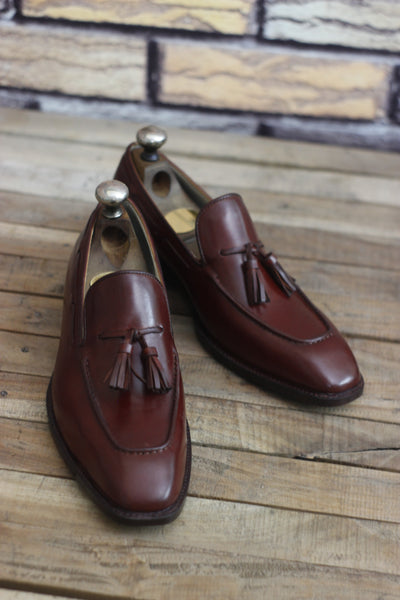 Handmade Burgundy Tassels Loafers Slips On Moccasin Leather Men's Shoes