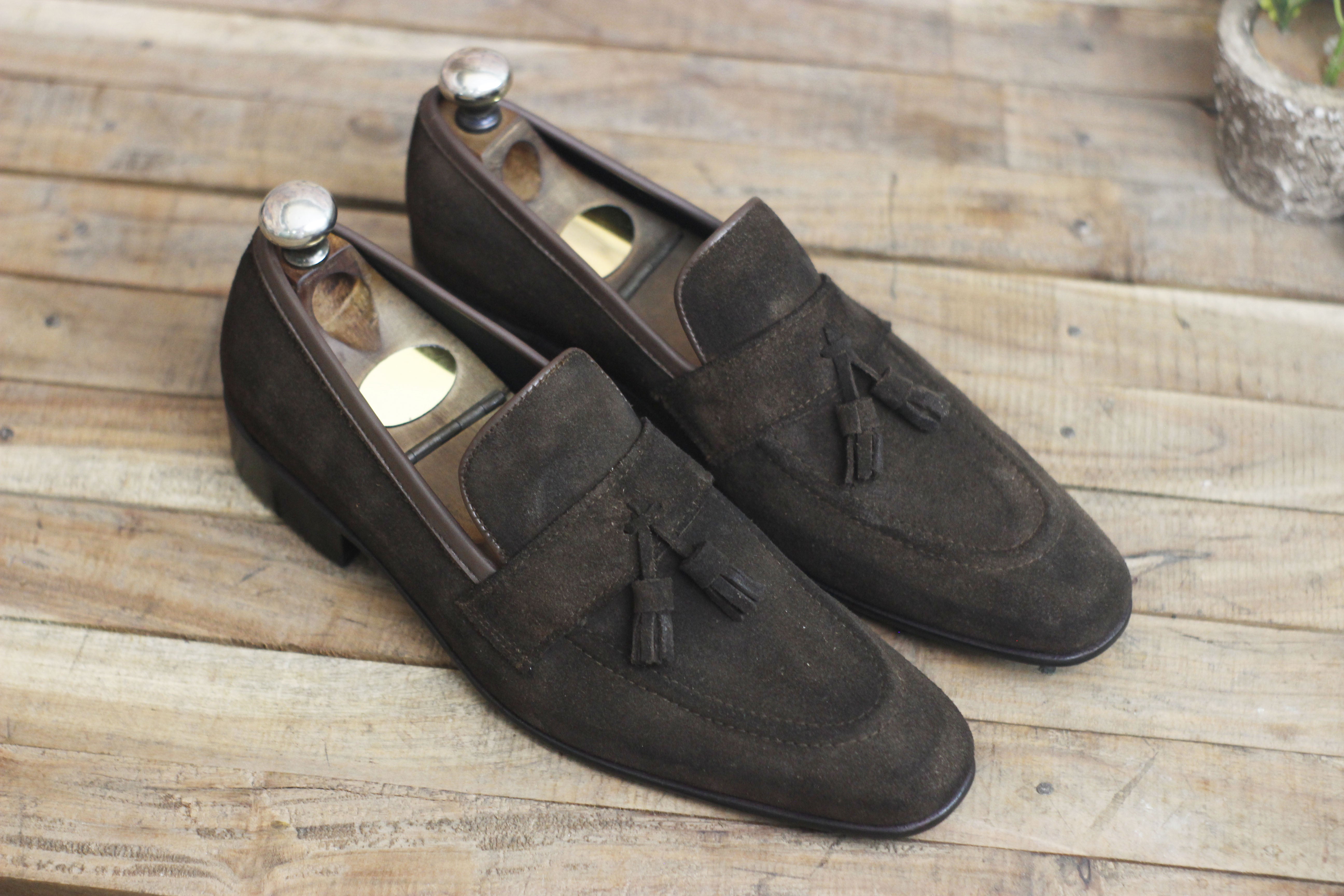 Handmade Men's Dark Brown Tassels Loafers Slips On Moccasin Shoes