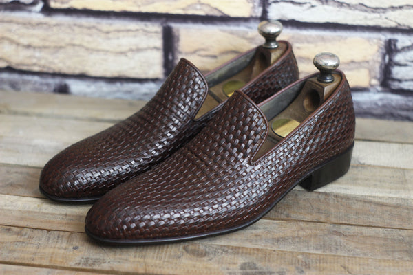 Handmade Brown Decent leather Loafers Slips Shoes for Men