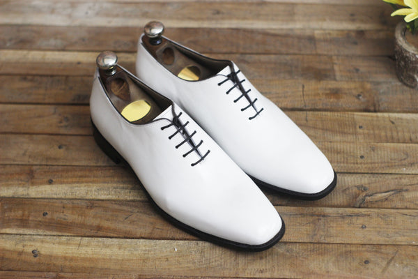 Handmade White Leather shoes for men with Hand Painted Lace up