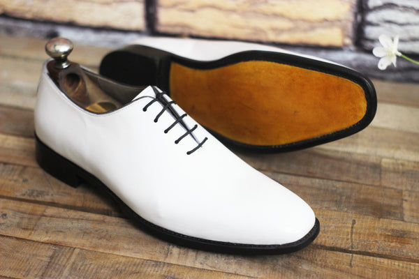Handmade White Leather shoes for men with Hand Painted Lace up