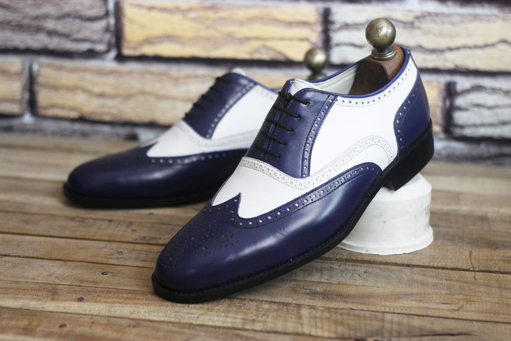 Beautiful Handmade Men Two Tone Blue & White Leather Formal Shoes, Men –  theleathersouq