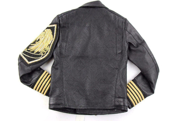 Handmade Embroidery Patches Golden Black Style Leather Jacket