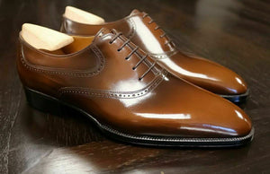 Handmade Men's Brown leather formal lace up dress shoes cognac leather men shoe
