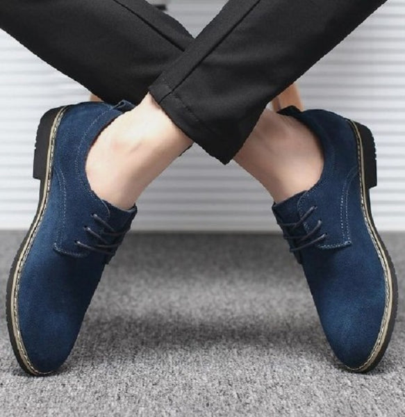 New Handmade Navy Blue Suede Derby Fashion Shoes
