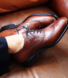 Men's Handmade Bespoke Elegant Brown Lace Up Leather Shoes