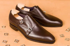 Handmade Brown Leather Double Monk Strap Shoes for men, Men's Dress Brown Shoes