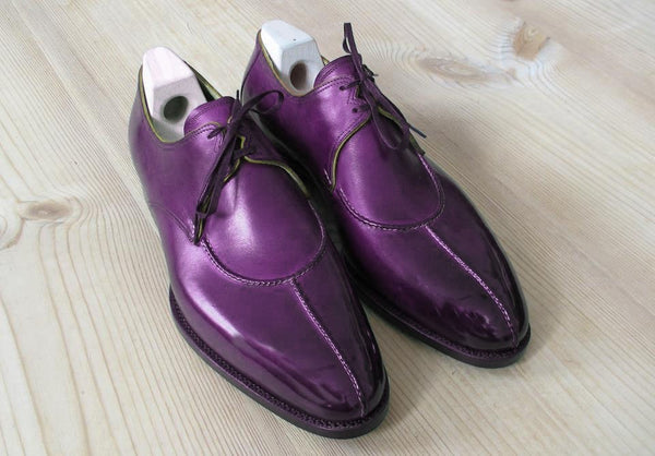 Handmade Purple Split Toe Leather Shoes, Oxford Men's Shoes
