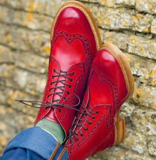 Handmade Men's Bloody Red Leather Oxfords Casual Wear Boot