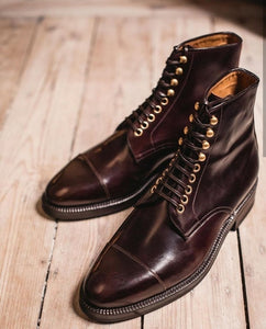 Men's Handmade Leather Ankle High Lace Up Boot, New Chocolate Brown Cap Toe Boot