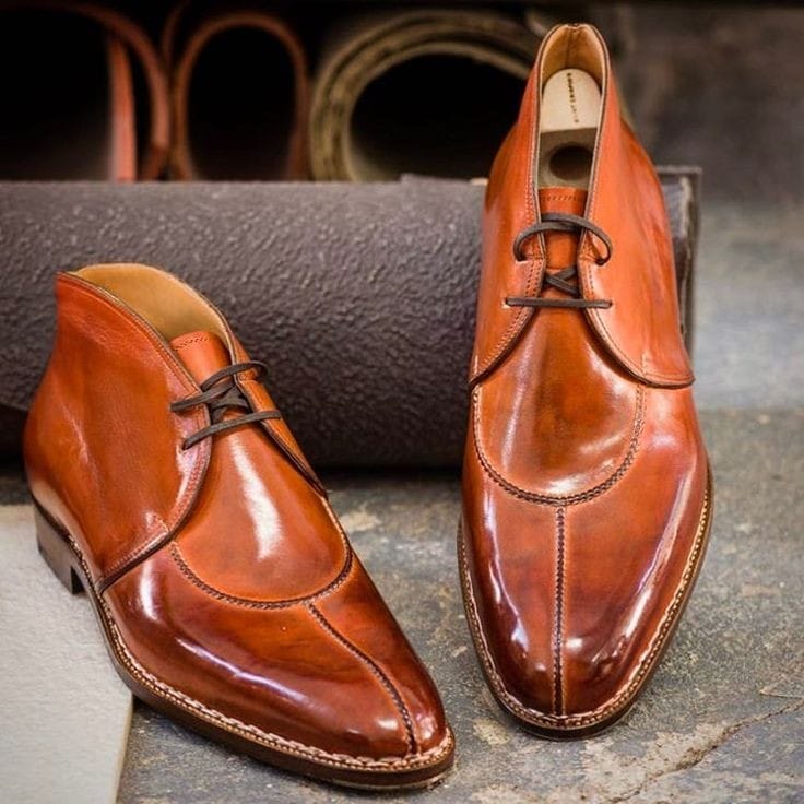 Handmade Brown Split Toe Leather Formal Dress Shoes For Men's