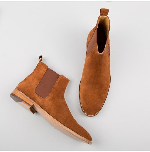 Handmade Tan Boots for Men | Suede Leather Boots | Chelsea Dress Boots