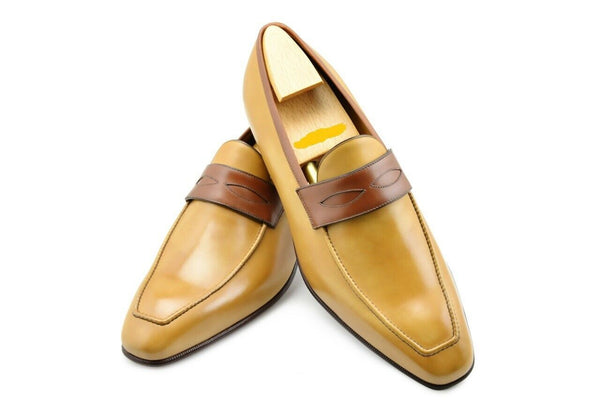 Handmade Men Original Tan Brown Loafers Slip Ons Shoes for Men
