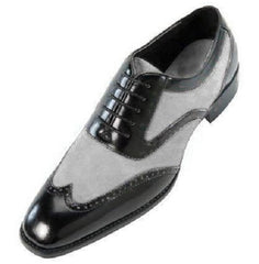 Handmade Men Black And Gray Wingtip Brogue Formal Shoes Tuxedo Dress Shoes