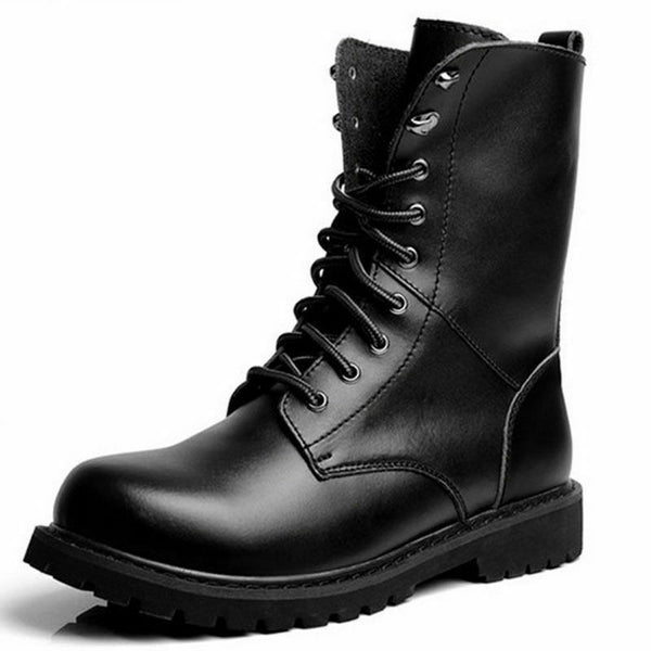NEW MEN HANDMADE LEATHER SHOES MILITARY STYLE COMBAT BLACK ANKLE HIGH BOOTS