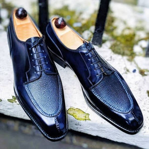 Handmade Navy Blue Split Toe Leather Stylish Shoes for Men's