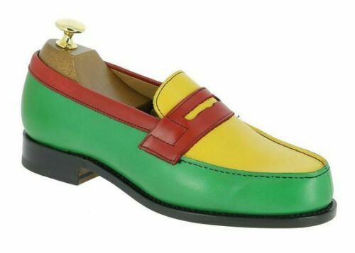 Men's Handmade Multi Color Leather Slip Ons Loafer Shoes