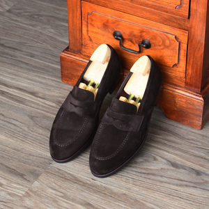 Handmade Black Round Toe Suede Stylish Loafer Shoes for Men's