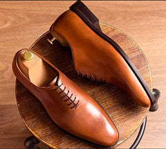 Handmade Brown Leather Dress Formal Lace Up Shoes for Men's