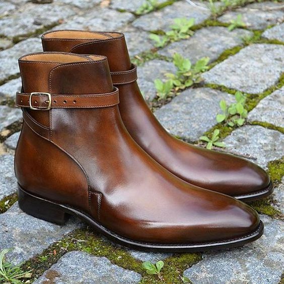 Handmade Men brown Jodhpurs ankle leather boots