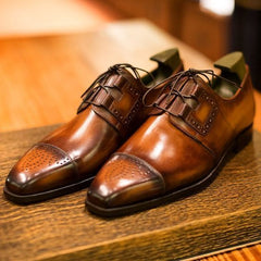 Men's Handmade tan luxury business shoes, dress shoes for men, leather brogue to shoes