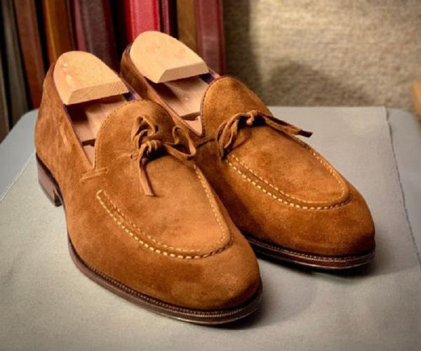Men's Tan Brown Suede Formal Tassels Loafer Slips On Moccasin Formal Shoes