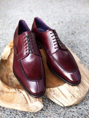 Handmade Burgundy Split Toe Leather Stylish Lace Up Shoes for Men's