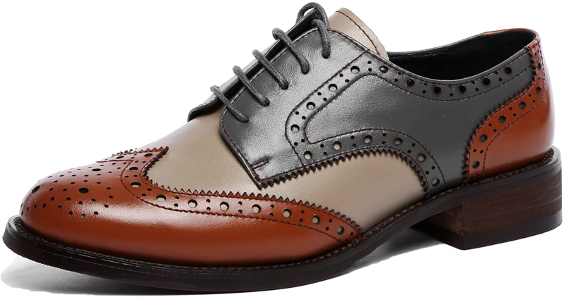 New Handmade Men's Genuine Three Tone Leather Wingtip Brogue Lace Up Shoes