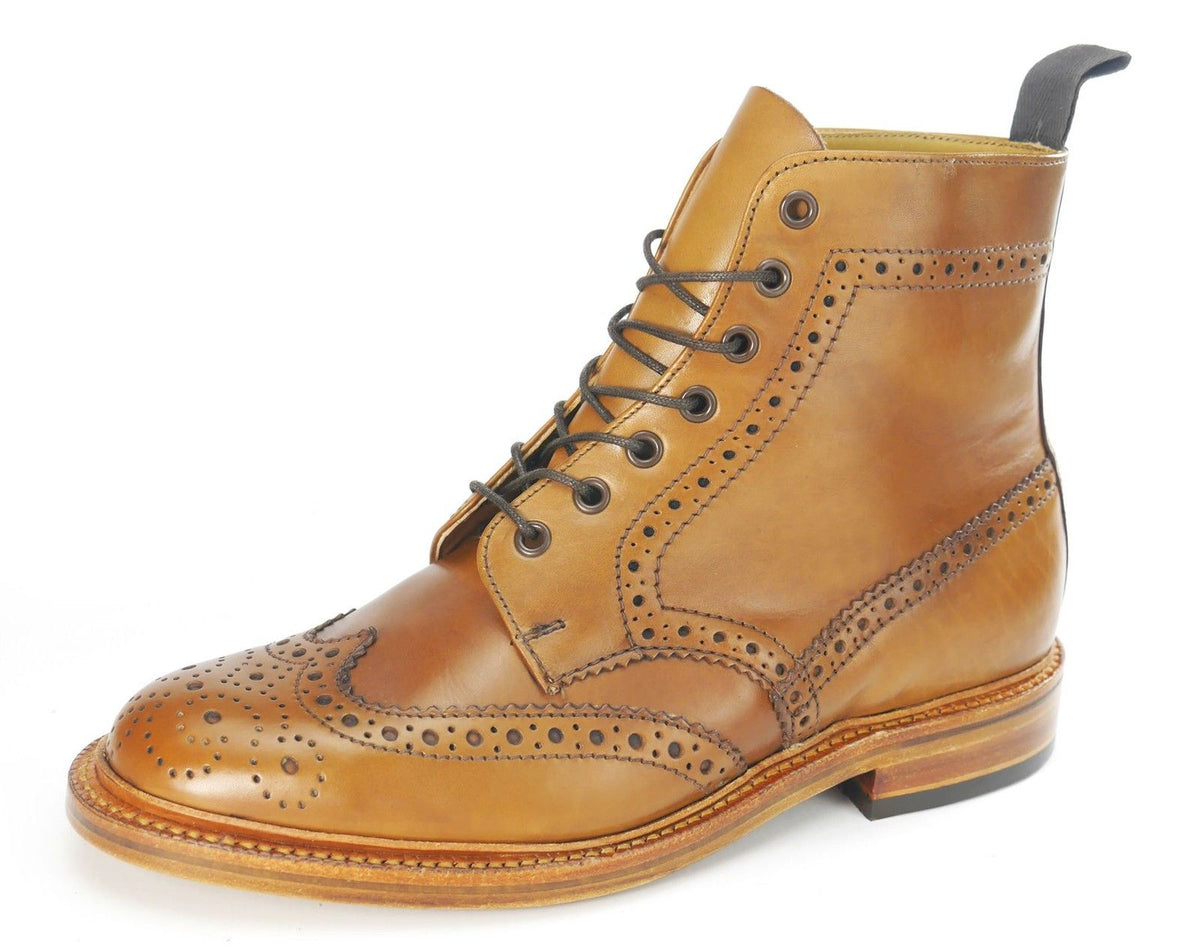 New Handmade Men's Welted Brogue Lace Up Dark Tan Men Boots