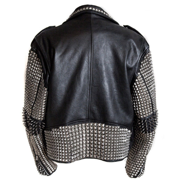 Handmade Men's Studded Black Biker Leather Jacket