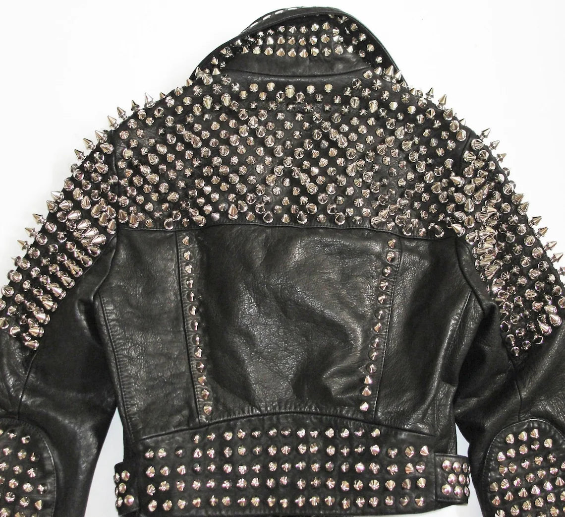 Men Steam Punk Black Studded Leather Jacket