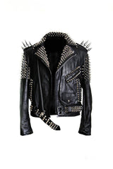 Handmade Men's Black Studded Biker Leather Jacket