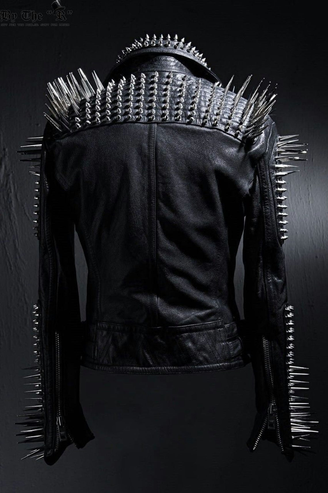 Women's Black Long Spiked Studded Leather Jacket