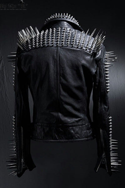 Women Black Rocker Punk Studded Leather Jacket