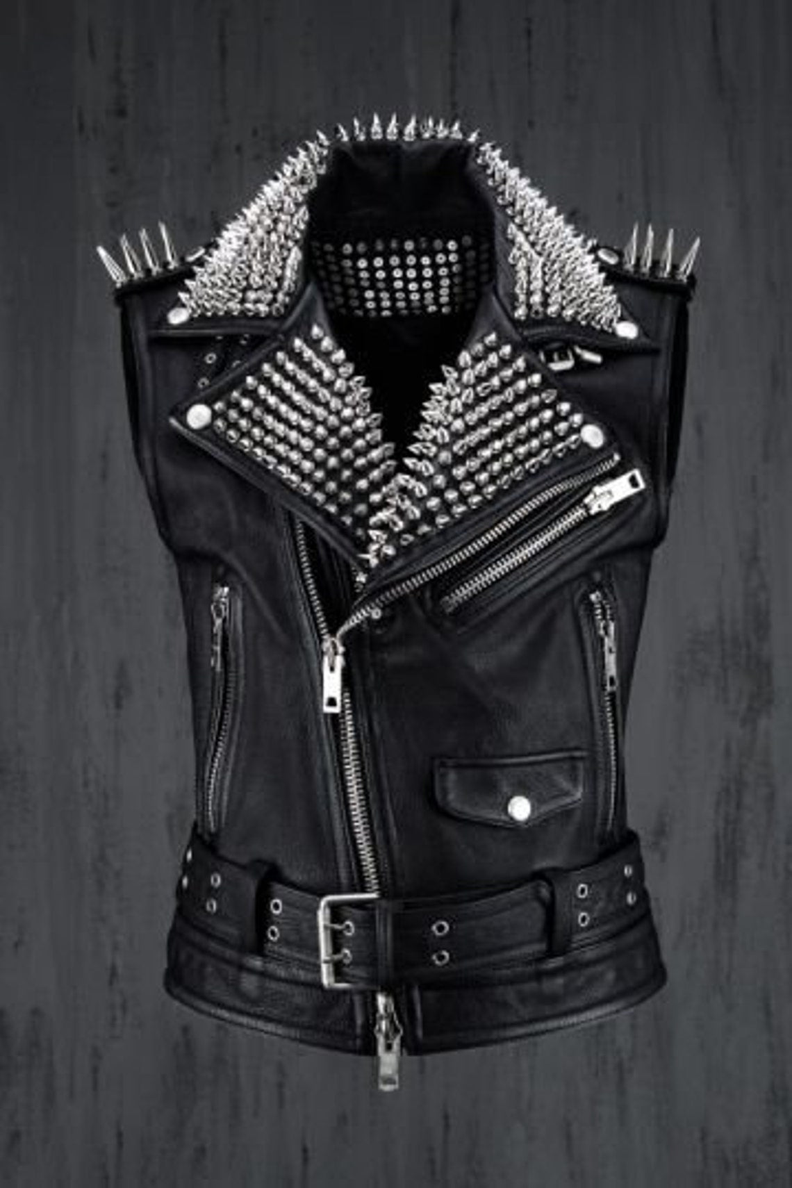 Men Leather Vest Steam Punk Leather Jacket