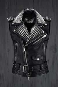 Handmade Men's Black Studded Leather Jacket