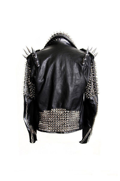 Handmade Men's Black Studded Biker Leather Jacket