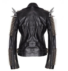 Men's Back Biker Studded Leather Jacket