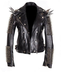 Men's Back Biker Studded Leather Jacket