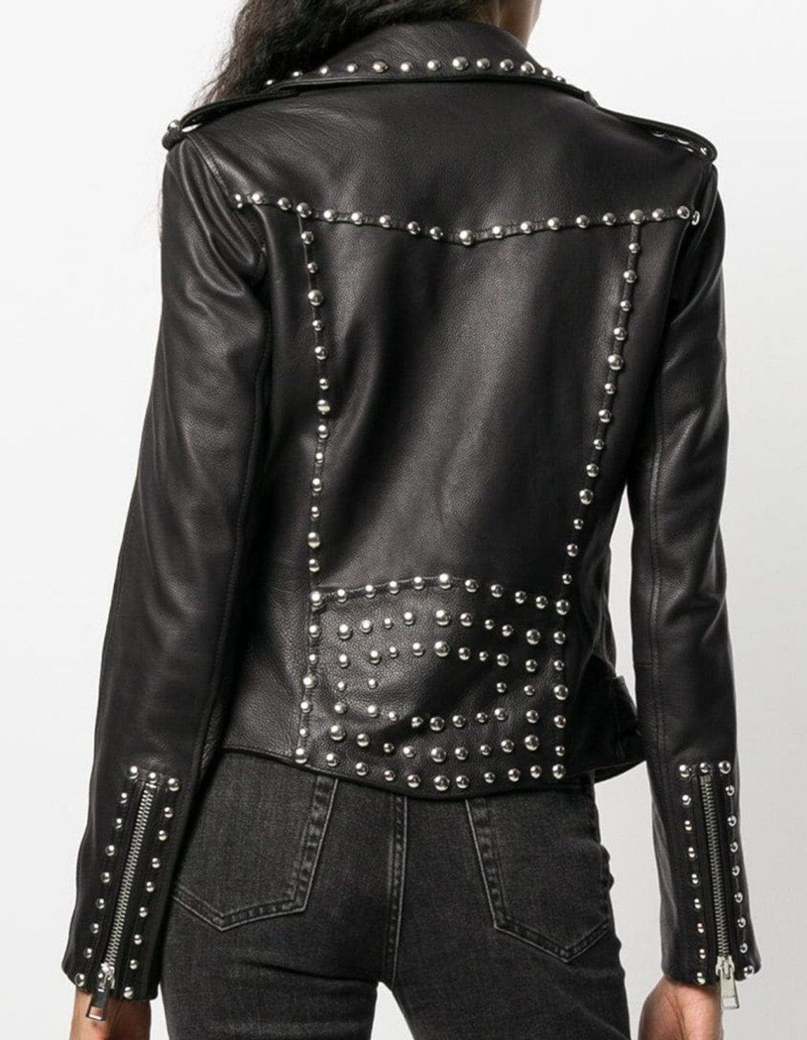 Women's Black Silver Studded Leather Jacket