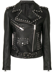 Women's Black Silver Studded Leather Jacket