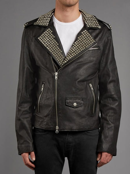 Handmade Men's Studded Black Leather Jacket