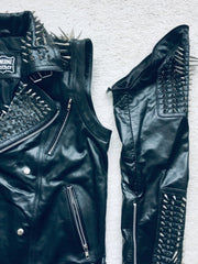 Handmade Men's Black Long Spiked Studded Leather Jacket